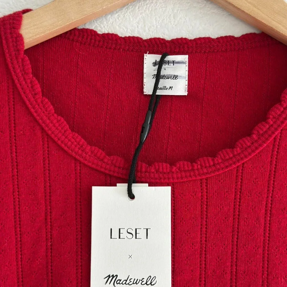 Madewell x LESET Pointelle Slim-Fit Tee in Red, Size Medium - Picture 3 of 5